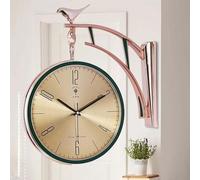 Modern Wall Clock Double Face Looking, Station Clock, 360° Rotating Silent, Decorative for Home(Green)