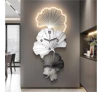 Modern Wall Clock Elegant Leaf with LED Lights, Clock - Shaped Entrance Decoration Painting, Corridor End Wall Painting Suitable for Living Room, Bedroom(Black,Medium)
