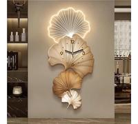 Modern Wall Clock Elegant Leaf with LED Lights, Clock - Shaped Entrance Decoration Painting, Corridor End Wall Painting Suitable for Living Room, Bedroom(Brown,Medium)