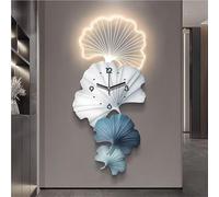 Modern Wall Clock Elegant Leaf with LED Lights, Clock - Shaped Entrance Decoration Painting, Corridor End Wall Painting Suitable for Living Room, Bedroom(Blue,Medium)