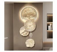 Modern Wall Clock Featuring a Swinging Pendulum a 3D Goldfish and Money Tree Acrylic Crystal Finish Decorative Wall Clocks with Dimmable LED Lighting Metal Hands Silent Movement and a Frameless Design