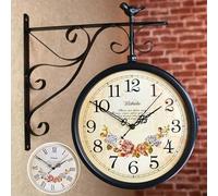 Modern Wall Clock Garden Station Outdoor Double Sided Clock - Waterproof - Indoor Hanging Antique-Look Metallic Finish(B)