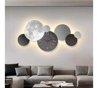 Modern Wall Clock High - End Bedroom Decoration Painting, LED Luminous Clock Mural, Creative for Office, Lounge, Living Room(Gray,Large)