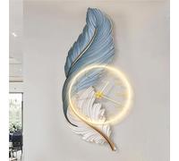 Modern Wall Clock Light Luxury Feather Entrance Decoration Paintings, Acrylic Corridor Wall Paintings with Clocks Facing The Entrance(Blue,Medium)