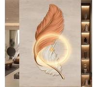 Modern Wall Clock Light Luxury Feather Entrance Decoration Paintings, Acrylic Corridor Wall Paintings with Clocks Facing The Entrance(Orange,Small)