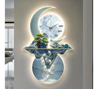Modern Wall Clock, Plug-in Power Supply Art Wall Decor, Chinese Landscape Picture Wall for Home, Entrance Corridor, Study(Blue,Small(23.6 * 35.4in))