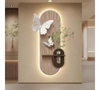 Modern Wall Clock Porch Decoration Painting, Sandstone Three - Dimensional 3d Art Wall Decor, Corridor Opposite Door Light Paintings, 3d Wall Art with Vase(Brown,19.7x39.4)