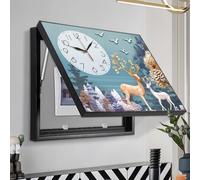 Modern Wall Clock Wall Mounted Electrical Panel Cover, Breaker Box Covers Decorative with Clock, Breaker Box Cover Decorative Wall Hanging Picture(27.6x19.7)