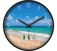 Modern Wall Clocks with Calendar and Date Ocean Wave Sea Beach Digital Clock Large Display Non-Ticking Kitchen Silent Clock with Day and Temperature for Elderly Farmhouse Living Room Bathroom 14 Inch