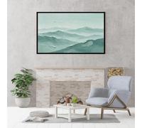Modern Wall Decor Blue Green Mountain Texture Wall Art 100% Hand Painted Oil Painting Original Frameless Aesthetic Artwork For Living Room Bedroom-Nature Landscape Home Decor Horizontal 80X1