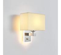 Modern Wall Lamp, Fabric Shade Chrome Metal Sconce Light Fixture, Hardwired with Switch for Bedroom Living Room Nightstand Lighting