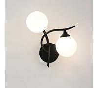 Modern Wall Led Glass Ball Wall Sconce,Metal Wrought Irond/Black Decor Wall Lamp Indoor Home Bedroom Bedside Living Room Wall Lantern G9 3000K 2-Light/Black/Right