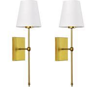 Modern Wall Light Set of 2 White Fabric Shade Sconce Hardwired Indoor Bedside La