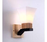 Modern Wall Light Simple Glass Shade Wood Wall Lamp, Bedroom Bedside Reading Lights Study Living Room Balcony Staircase Lighting Fixture Kits, E27 Wall Wash Lamps