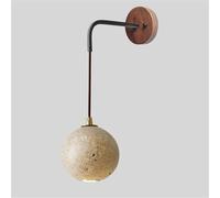 Modern Wall Lights Globe Wall Sconce Yellow Travertine Japanese Natural Stone Wall Lamp with Nordic Wood Wall Mount Lantern Indoor for Bedroom Kitchen Living Room Wall Lighting Fixtures