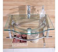 Modern Wall-Mount Bathroom Vanity Set with Tempered Glass Sink & Hot/Cold Faucet - Space-Saving Design for Small Bathrooms Stylish & Functional Home Upgrade