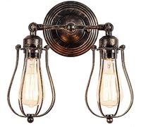 Modern Wall Mount Lamp, Double HeadFixture Industrial Mid Century Retro Iron Wall Lights Loft Wall Lamp The Matte Iron Cage Lamp Shade for Indoor Lighting Barn Restaurant
