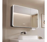 Modern Wall-Mounted Aluminum Bathroom Mirror Cabinet with Anti-Fog HD Mirror LED Lights Touch Switch Paper Extract Hole - Functal Sto &Design