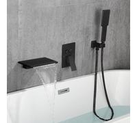 Modern Wall-Mounted Black Waterfall Shower Mixer Tap with Shower Head & Hose - Space-Saving Faucet for Small Bathrooms, Perfect for Contemporary Interiors, Stylish & Functional