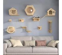 Modern Wall-Mounted Cat Furniture, Space-Saving Cat Climbing Wall and Shelves with Cozy House, Ideal for Large Cats and Kitties