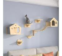 Modern Wall-Mounted Cat Furniture, Space-Saving Cat Climbing Wall and Shelves with Cozy House, Ideal for Large Cats and Kitties