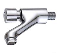 Modern Wall Mounted Delay Faucet Press Water Saving Basin Tap From Brass Material With Smooth Silver Finish For Home Bathroom Renovation Project Simple Style(A)