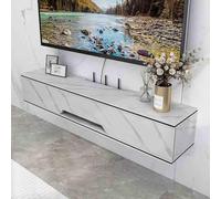 Modern Wall-Mounted Floating TV Stand High Gloss Storage Cabinet Sl onsole Shelf with Flap Door Space-Saving Entertainment Unit for Living Room & Bedroom White 130x20x18.4cm
