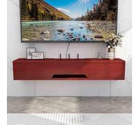 Modern Wall-Mounted Floating TV Stand High Gloss Storage Cabinet Sleek Media Console with Flap Door Space-Saving Entertainment Unit for Living Room & Bedroom Contemporary Red Wood 110x20x18