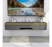 Modern Wall-Mounted Floating TV Stand High Gloss Storage Cabinet Sleek Media Console with Flap Door Space-Saving Entertainment Unit for Living Room & Bedroom Contemporary Grey 150x20x18.4cm