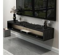 Modern Wall-Mounted Floating TV Stand with Flip Lids - Stylish Entertainment Center Media Console for Living Room & Bedroom (Black Marble 80x23x20 inches)
