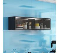 Modern Wall-Mounted Kitchen Sto Cabinet with Sliding Doors, Slish Hanging nizer, Black 120x24x30cm (47.2x9.4x11.8in) - Perfect Display Solut for Home & Kitchen