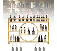Modern Wall-Mounted Metal Wine Rack with Floating Shelves Stylish Iron Display Stand for Home & Restaurant Versatile Wine Holder & Glass Storage Unit