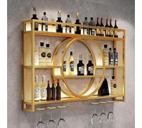 Modern Wall Mounted Metal Wine Rack with Glass Shelf - Stylish Floating Bar Storage for Kitchen & Dining Room - Gold Finish Size: 120x15x80cm (47x5.9x31.5inch)