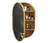 Modern Wall-Mounted Oval Bathroom Mirror Cabinet with LED Light, Stylish Wooden Vanity, Space-Saving Medicine Storage for Home Decor.
