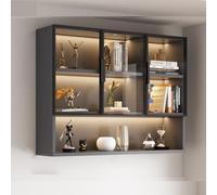 Modern Wall Mounted Sideboard Storage Cabinet Simple Living Room Tea & Wine Cabinet Stylish Kitchen Cupboard Integrated Glass Shelves (90x25x95cm)