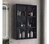 Modern Wall-Mounted Smart Vanity Bathroom Cabinet with Glass Doors & Mirror, Solid Wood Storage for Toilet & Kitchen, Stylish Organizer for Small Spaces
