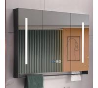 Modern Wall-Mounted Solid Wood Bathroom Cabinet with LED Lighting Smart Anti-Fog Makeup Mirror Elegant Medicine Storage with Clock Display