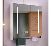 Modern Wall-Mounted Solid Wood Bathroom Cabinet with LED Lighting Smart Anti-Fog Makeup Mirror Elegant Medicine Storage with Display Stylish and Functional Design