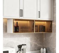 Modern Wall Mounted Storage Cabinet Fluted Glass Door Flip-up Hanging Cupboard Push-to-Open Design Versatile Medicine Cabinet for Kitchen & Bathroom 100cm/39.3in