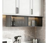 Modern Wall Mounted Storage Cabinet with Fluted Glass Door Push-to-Open Flip-up Cupboard for Kitchen & Bathroom - 100cm/39.3in Space-Saving Design