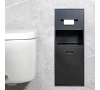 Modern Wall Mounted Toilet Paper Holder & Trash Can Set Stainless Steel 304 Black Bathroom Organizer Space Saving Design 9.1" x 5.5" x 26.3"