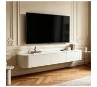 Modern Wall-Mounted TV Cabinet - Stylish Floating Entertainment Center with Open Shelves & Hidden Storage Space-Saving Console for Apartments (White 160cm)