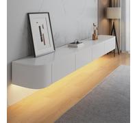 Modern Wall Mounted TV Cabinet with LED Lighting Solid Wood Media Console with Drawers & Shelves 140CM Stylish Lowboard for Living Room (White + LED)