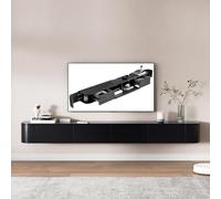 Modern Wall Mounted TV Console with LED Lighting Solid Wood Media Cabinet with Drawers & Shelves Stylish 140CM Entertainment Center for Living Room (Black B)