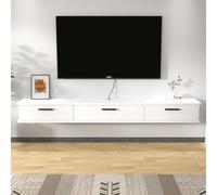 Modern Wall-Mounted TV Stand for Living Room, Stylish Floating TV Cabinet with Flip-Down Door, White Sleek Design for Elegant Home Décor, Space-Saving Entertainment Unit