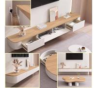 Modern Wall-Mounted TV Stand, Space-Saving with Multi-Compartment Design, Elegant White Finish (160 x 20 x 24 cm) - Perfect for Living Room Decor