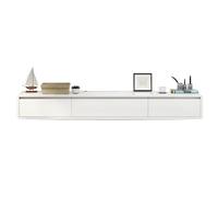 Modern Wall Mounted TV Unit - 160cm (62.9in) Floating Console, 100% Solid Wood, 2 Ders & 1 Flip Down Door, Slish Sto for Living Room, Space-Saving Design