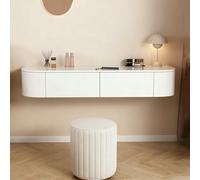 Modern Wall-Mounted ty Makeup Desk with 2 Drawers - Sleek W Corner Table Stylish Wood Nightstand for Bedroom & Living Room Storage