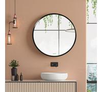 kleankin Large Modern Round Mirror, Wall-mounted Bathroom Mirror, Vintage Art Makeup Mirror for Entryways, Black, 40x40 cm