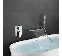 Modern Wall Mounted Waterfall Spout Tub Faucet with Handheld Shower Solid Brass Single Handle Polished Chrome Finish for Stylish Bathroom Upgrade